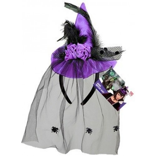 MINI SOMBRERO VIOLETA VELO ARAÑA BRUJA