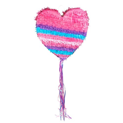 -PIÑATA FORMA CORAZON ROSA 37X36CM