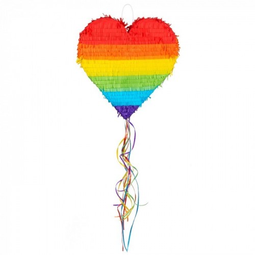 -PIÑATA FORMA CORAZON ARCOIRIS 37X36CM