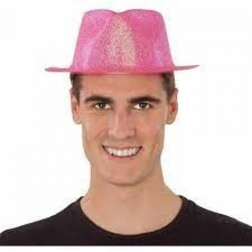 SOMBRERO PLAST FEDORA GLITTER FUCSIA