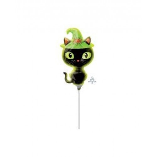 GLOBO 14" PALO FOIL GATO C/SOMBRERO BRUJ