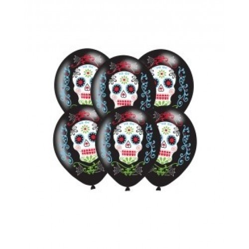  6 GLOBOS 11" LATEX CALAVERA MEXICANA