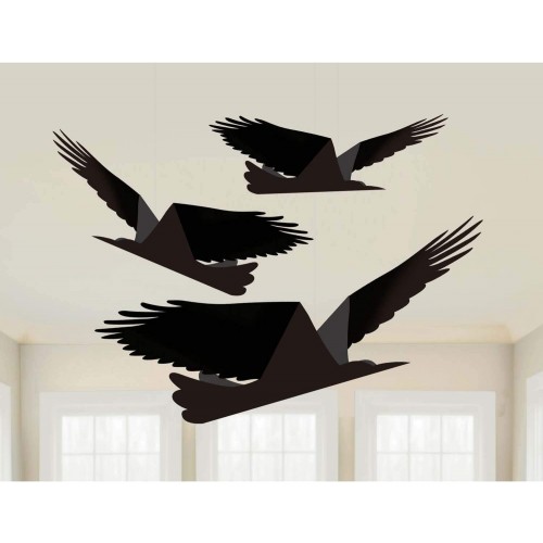 3 COLGANTES CUERVOS NEGROS 33/38/43CM