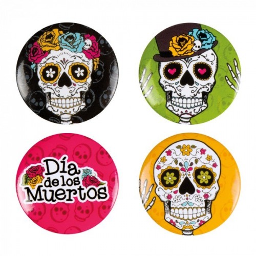 4 CHAPAS DIA DE LOS MUERTOS 3CM
