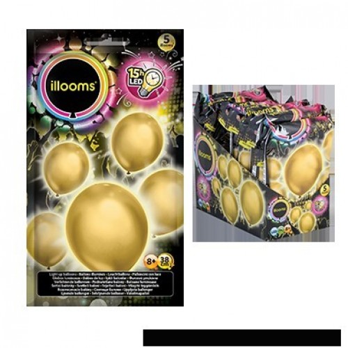   5 GLOBOS ORO CON LED 15H