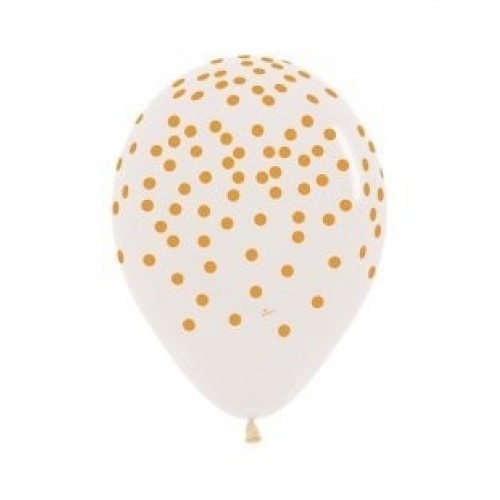 "12 GLOBOS R12LATEX  TRANSP CONFETI ORO