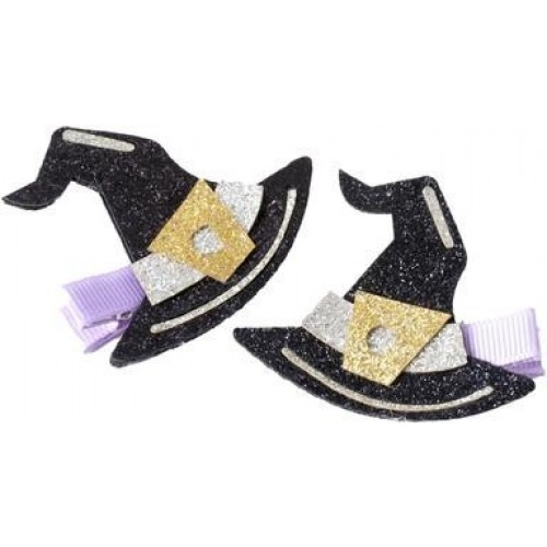 2 MINI TRABAS SOMBRERO GLITTER BRUJA