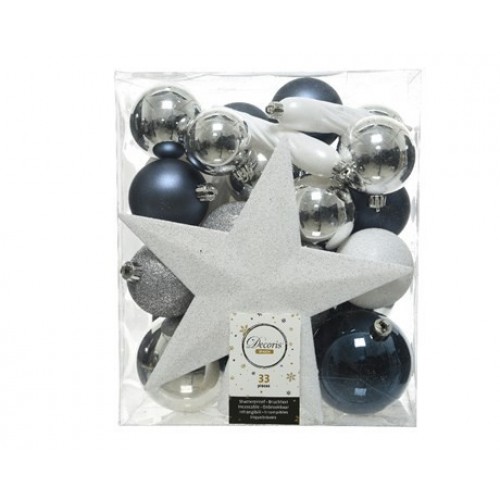 33 BOLAS SURT PLATA/BLANCO/AZUL 8MM