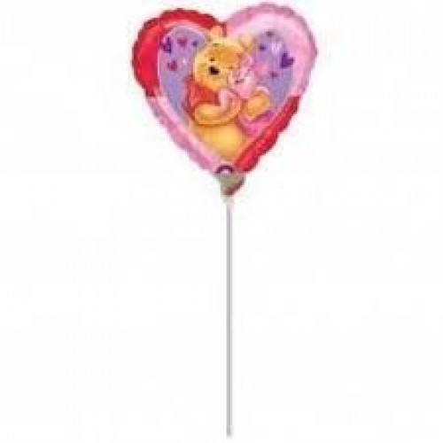 GLOBO 9" PALO FOIL CORAZON POOH ABRAZO