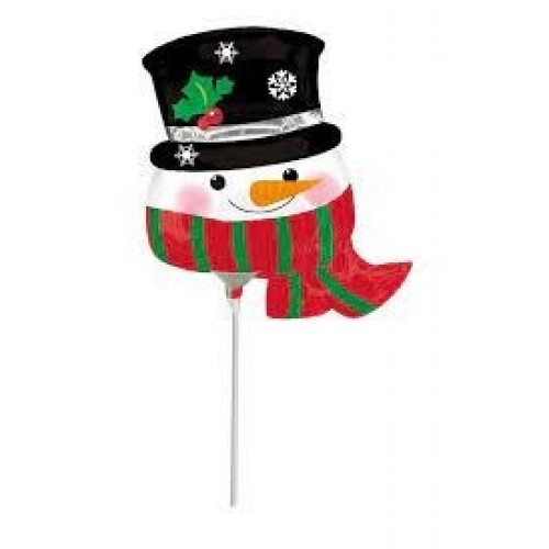 GLOBO 9" PALO FOIL CABEZA MUÑECO NIEVE