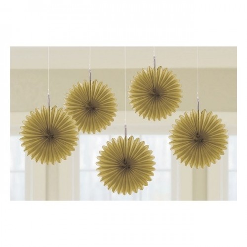   5 ABANICOS PAPEL ORO 15CM