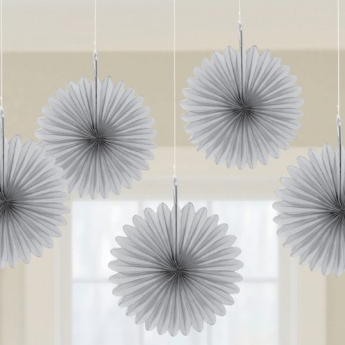   5 ABANICOS PAPEL PLATA 15CM