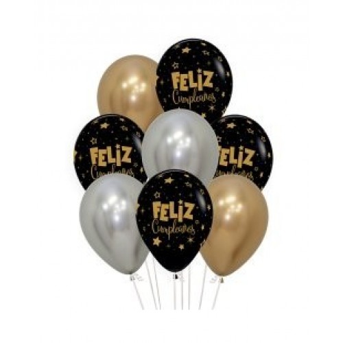 BOUQUET 8 GLOBOS R12" LATEX FELIZ CUMPL