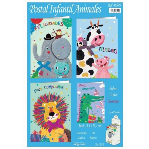 TARJETA INFANTIL ANIMALES LAZO  