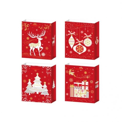 BOLSA ROJA NAVIDAD DETALLES ORO 23X19CM