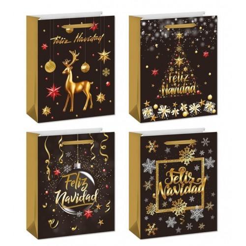 BOLSA NAVIDAD NEGRA GLITTER ORO 32X26CM