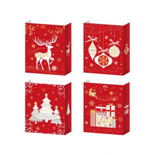 BOLSA ROJA NAVIDAD DETALLE ORO 32X26CM