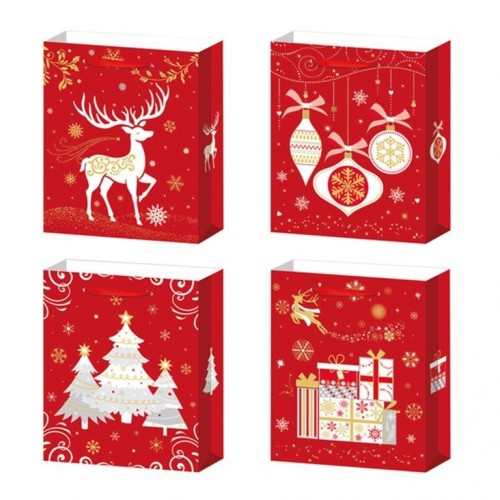 BOLSA ROJA NAVIDAD DETALLES ORO 40X30CM