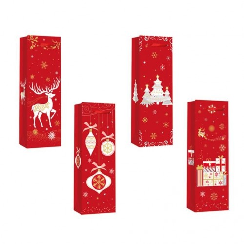 BOLSA 1BOTELLA ROJA NAVIDAD 36X12,8CM