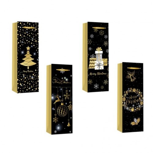 BOLSA 1BOTELLA NEGRA NAVIDAD 36X12,8CM