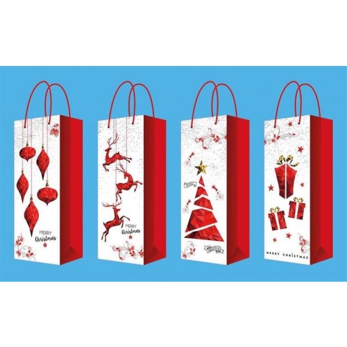 BOLSA 1BOTELLA BLANCA NAVIDAD 36X12,8CM