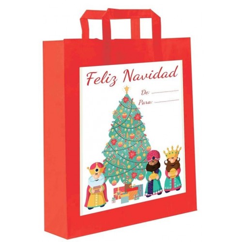 BOLSA ROJA NAVIDAD REYES MAGOS 37X32CM