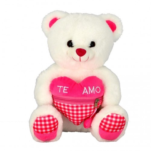 PELUCHE OSO BLANCO CORAZON CREMALLERA 28