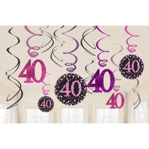 KIT 12 TIRAS ESPIRAL BIRTHDAY 40 ROSA