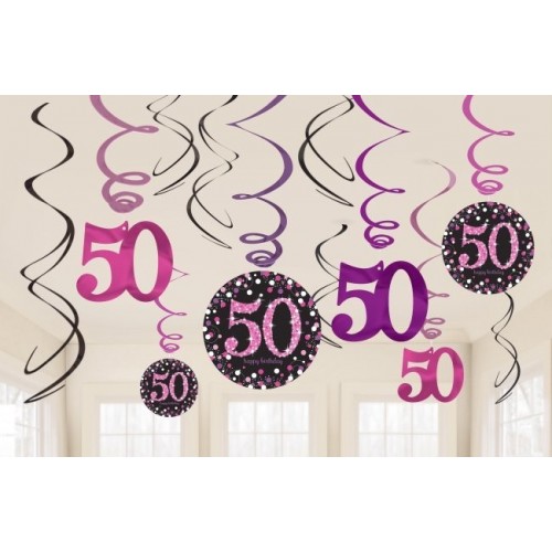 KIT 12 TIRAS ESPIRAL BIRTHDAY 50 ROSA