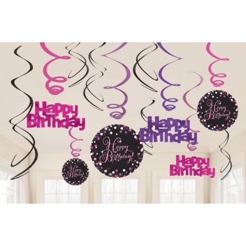 KIT 12 TIRAS ESPIRAL HAPPY BIRTHDAY ROSA