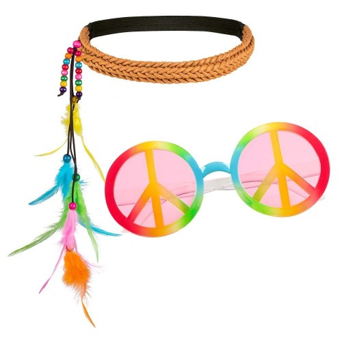 SET HIPPIE TOCADO C/PLUMA GAFAS