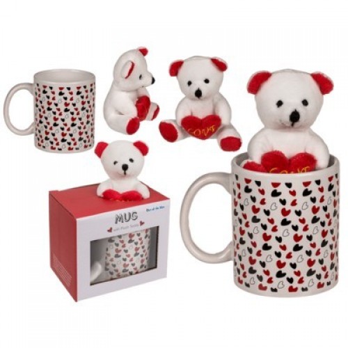 SET REGALO TAZA OSITO CORAZONES 10X8CM