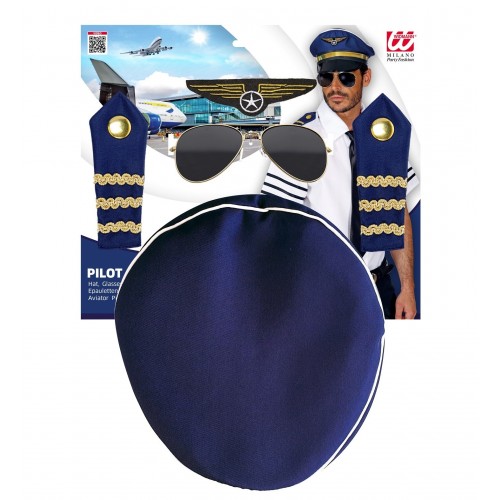 SET PILOTO GORRA GAFAS GALONES PIN