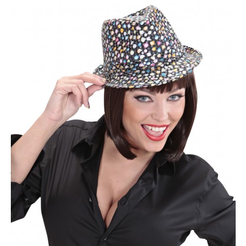 SOMBRERO FEDORA NEGRO LENTEJUELAS MULTIC
