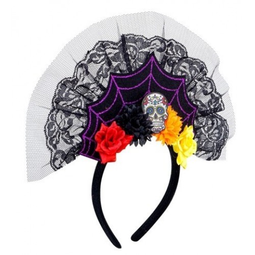 DIADEMA CON VELO DIA DE LOS MUERTOS