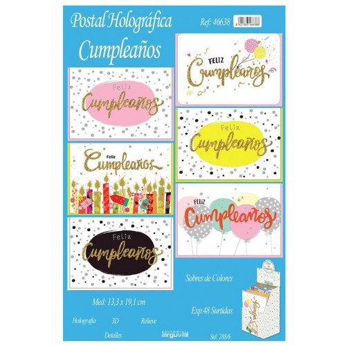 $D POSTAL HOLOGRAFICA CUMPLEAÑOS  