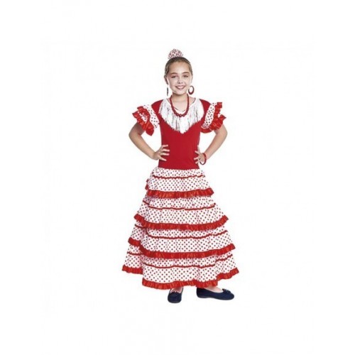 DISFRAZ T-4 SEVILLANA ROJO LUNAR BLANCO