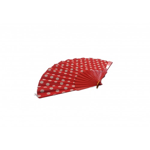 ABANICO PL ROJO LUNARES BLANCOS 23CM
