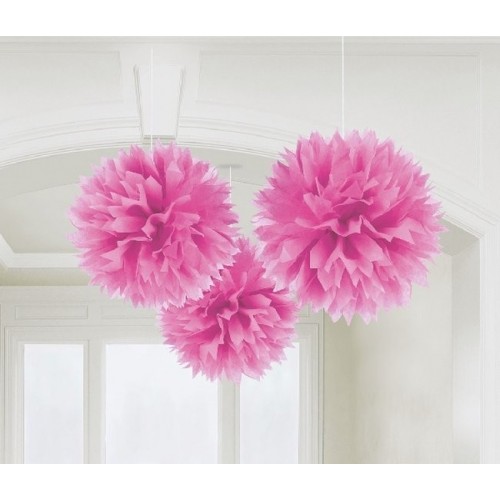   3 POMPONES ROSAS 40CM