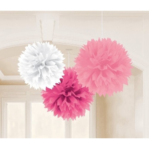 3 POMPONES ROSA-FUCSIA-BLANCO 40,6CM