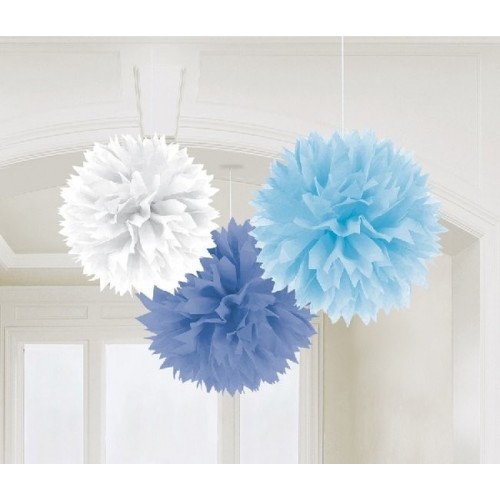 3 POMPONES BLANCO-CELEST-AZUL 40,6CM
