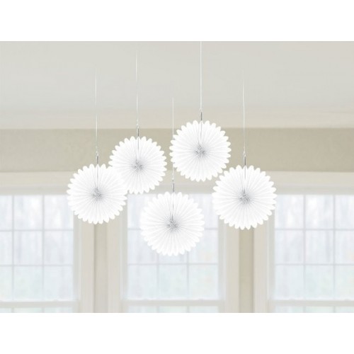    5 ABANICOS PAPEL BLANCO 15CM