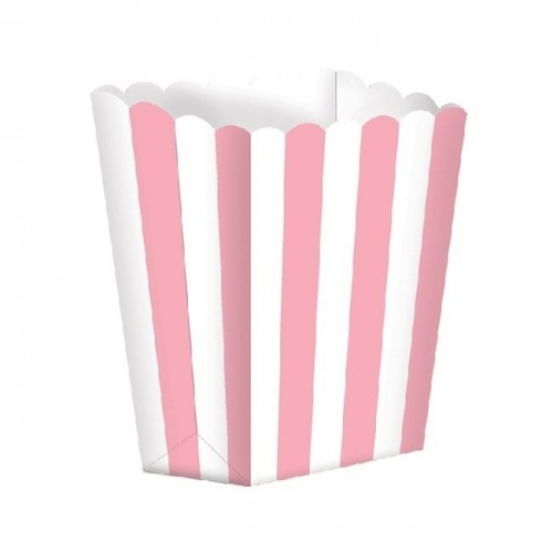 5 CAJAS PALOMITAS RAYAS BLANCO/ROSA 13CM