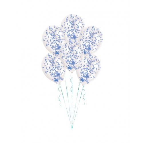 6 GLOBOS 11" LATEX CONFETI AZUL