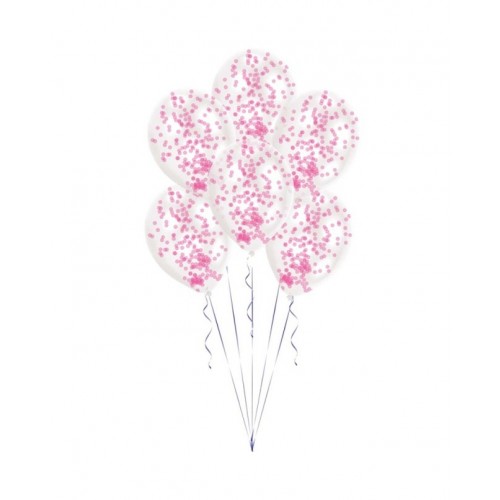 6 GLOBOS 11" LATEX C/CONFETI ROSA 27,5CM