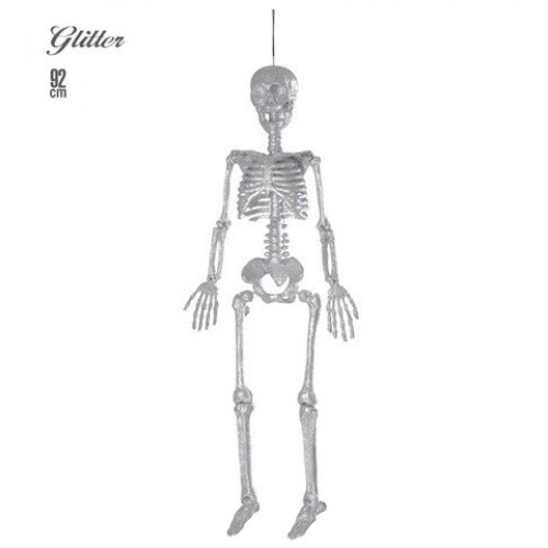 COLGANTE ESQUELETO GLITTER PLATA 92CM