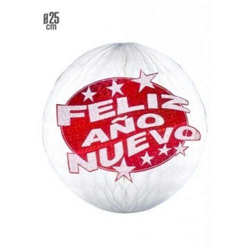 BOLA C/CARTEL FELIZ AÑO NUEVO ROJO 25CM