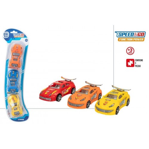 3 COCHES FRICCION COL.SURT 10CM