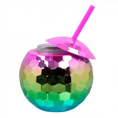 VASO BOLA DISCO C/PAJITA ARCOIRIS 650ML