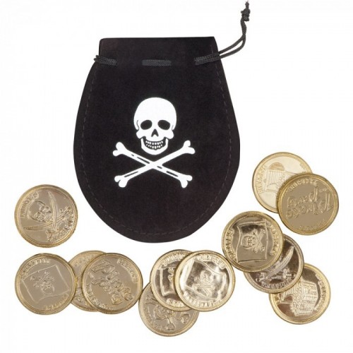 MONEDERO NEGRO C/MONEDAS ORO PIRATA